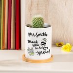 Maceta de Cerámica con Drenaje y Base de Bambú Personalizada con Nombre y Citas Cálidas Regalo del Día del Maestro para Profesores Educadores