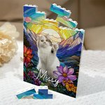 Personalized Stained Glass Floral Dog Cat Pet Portrait Brick Puzzles with Name Home Decor Keepsake Birthday Gift for Pet Lover