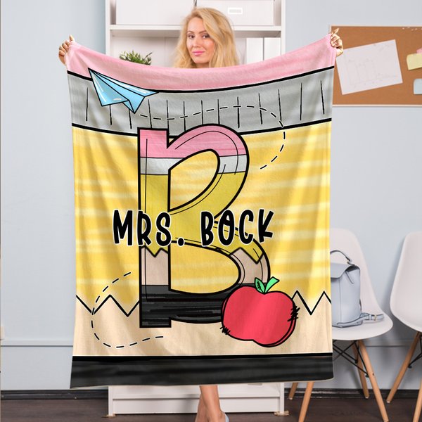 Personalisierte Bleistift Notebook Line Apple Initial weiche Decke mit Namen Home Decor Geburtstag zurück zu Schule Geschenk für Lehrer