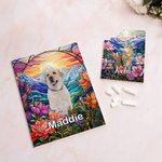 Personalized Stained Glass Floral Dog Cat Pet Portrait Brick Puzzles with Name Home Decor Keepsake Birthday Gift for Pet Lover