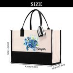 Personalized Floral Sea Turtle Large Reusable Women's Canvas Tote Bag with Name Travel Accessory Birthday Anniversary Gift for Besties Friends