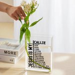 Personalisierte Kreuz Bibel Zitate Clear Buchstütze Vase mit Namen Ästhetische Raumdekoration Taufe Geburtstag Geschenk für Frauen Christen Buchliebhaber