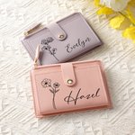 Personalised Birth Flower PU Leather Portable Wallet with Name and Card Holder Wedding Birthday Anniversary Gift for Women
