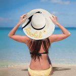 Personalized Braided Flower Floppy Beach Hat with Name Summer Accessory Birthday Holiday Honeymoon Gift for Women