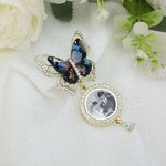 Personalized Blue and Gold Butterfly 1-3 Photos Brooch Pin Adorned with Zircon Wedding Anniversary Graduation Ceremony Birthday Gift for Newlyweds