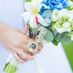 Personalized Blue and Gold Butterfly 1-3 Photos Brooch Pin Adorned with Zircon Wedding Anniversary Graduation Ceremony Birthday Gift for Newlyweds