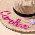 Personalized Braided Flower Floppy Beach Hat with Name Summer Accessory Birthday Holiday Honeymoon Gift for Women