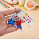 Gepersonaliseerde grappige 1-4 kinderen gezicht foto cartoon acryl sleutelhanger met naam en papa Tag Vaderdag verjaardagscadeau voor papa familie