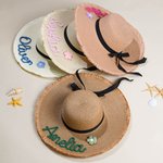 Personalized Braided Flower Floppy Beach Hat with Name Summer Accessory Birthday Holiday Honeymoon Gift for Women