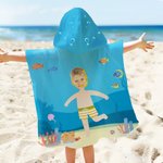 Personalized Face Photo Cartoon Diving Character Soft Hooded Beach Towel Birthday Summer Vacation Pool Party Gift for Boys Girls