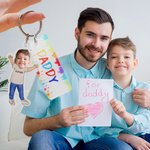 Gepersonaliseerde grappige 1-4 kinderen gezicht foto cartoon acryl sleutelhanger met naam en papa Tag Vaderdag verjaardagscadeau voor papa familie