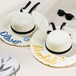 Personalized Braided Flower Floppy Beach Hat with Name Summer Accessory Birthday Holiday Honeymoon Gift for Women