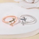 Anello aperto personalizzato con doppia croce intarsiata e testo inciso Gioielli raffinati Regalo di battesimo, anniversario e compleanno per donne cristiane
