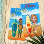 Personalisiertes Surfbrett Cartoon Figur Strandtuch mit Namen Schnelltrocknend Übergroß Sommer Reisezubehör Geburtstag Geschenk für Herren Damen