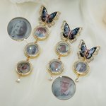Personalized Blue and Gold Butterfly 1-3 Photos Brooch Pin Adorned with Zircon Wedding Anniversary Graduation Ceremony Birthday Gift for Newlyweds