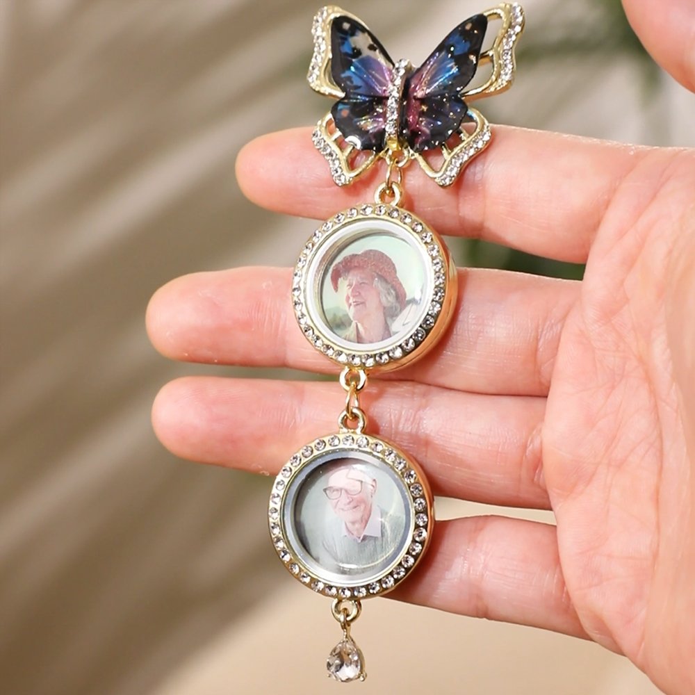 Personalized Blue and Gold Butterfly 1-3 Photos Brooch Pin Adorned with Zircon Wedding Anniversary Graduation Ceremony Birthday Gift for Newlyweds 9