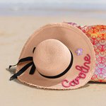 Personalized Braided Flower Floppy Beach Hat with Name Summer Accessory Birthday Holiday Honeymoon Gift for Women