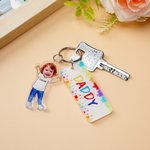 Gepersonaliseerde grappige 1-4 kinderen gezicht foto cartoon acryl sleutelhanger met naam en papa Tag Vaderdag verjaardagscadeau voor papa familie