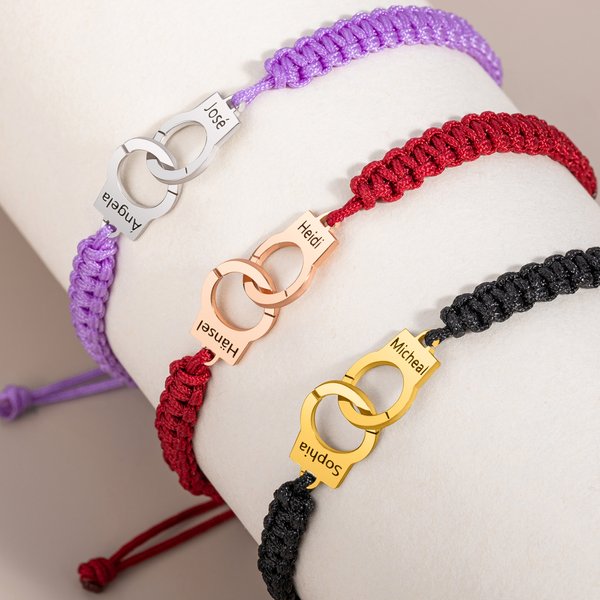 Personalized Unisex Police Handcuff Interlocking Infinity Adjustable Bracelet with Engraved Names Birthday Valentine's Day Police Day Gift for Couples