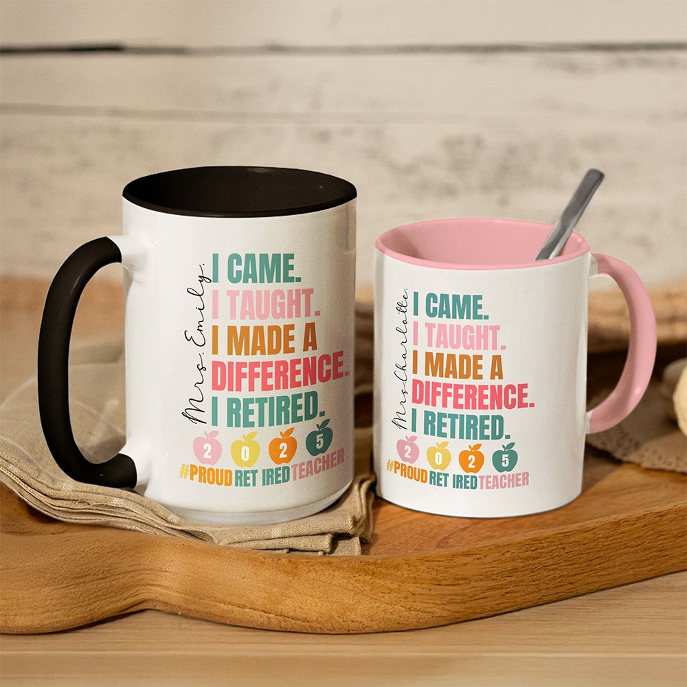 Manzana Personalizada Orgulloso Maestro Jubilado 11 oz 15 oz Café Taza de Cerámica con Nombre y Fecha de jubilación Apreciación Regalo para el Maestro