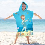 Personalized Face Photo Cartoon Diving Character Soft Hooded Beach Towel Birthday Summer Vacation Pool Party Gift for Boys Girls