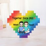 Personalised Together Since Many Years Rainbow Cartoon Character Heart Building Brick Puzzles with Name Home Decor Valentine's Day Gift for Couple