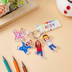 Gepersonaliseerde grappige 1-4 kinderen gezicht foto cartoon acryl sleutelhanger met naam en papa Tag Vaderdag verjaardagscadeau voor papa familie