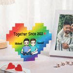 Personalised Together Since Many Years Rainbow Cartoon Character Heart Building Brick Puzzles with Name Home Decor Valentine's Day Gift for Couple