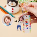 Gepersonaliseerde grappige 1-4 kinderen gezicht foto cartoon acryl sleutelhanger met naam en papa Tag Vaderdag verjaardagscadeau voor papa familie