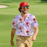 Personalisiertes Hawaiihemd mit Gesicht-Foto Golf-Elemente Kurzarmes Shirt Jahrestag Geburtstag Geschenk für Golfspieler Herren Damen
