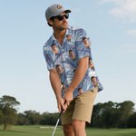 Personalisiertes Hawaiihemd mit Gesicht-Foto Golf-Elemente Kurzarmes Shirt Jahrestag Geburtstag Geschenk für Golfspieler Herren Damen