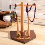 Personalised Baseball Softball Wooden Necklace Ring Holder with Engraved Name and Number Birthday Game Day Team Gift for Sport Lovers