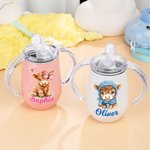 Spersonalizowany kubek niekapek Cute Highland Cow 10 uncji z pokrywką i uchwytem Urodzinowy prezent pod prysznic dla małych dzieci