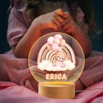 Luce notturna LED personalizzata con orsetto palloncino arcobaleno e nome base in legno decor per cameretta regalo di baby shower per bambini