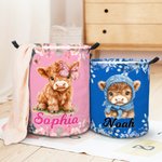 Personalised Flower Butterfly Highland Cow Large Waterproof Laundry Storage Basket with Name Nursery Decor Birthday Gift for Kid Family
