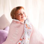 Personalised Wild Flower Cute Fox Giraffe Elephant Baby Blanket with Embroidered Name Birthday Baby Shower Gift for Newborns