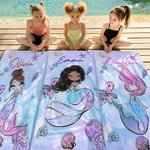 Telo mare personalizzato con nome e sirena oversize asciugatura rapida essenziale per vacanze al mare regalo per bambine e ragazze