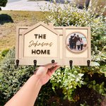 Dulce Hogar Personalizado Cara de Mascota Foto Llavero Ganchos con Nombre Grabado Decoración del Hogar Regalo de inauguración de la casa para los amantes del perro del gato Familia