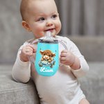 Spersonalizowany kubek niekapek Cute Highland Cow 10 uncji z pokrywką i uchwytem Urodzinowy prezent pod prysznic dla małych dzieci