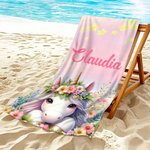 Asciugamano da spiaggia personalizzato a tema unicorno in microfibra morbida ad asciugatura rapida con nome regalo di compleanno per ragazze e donne