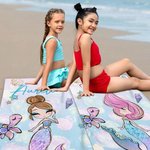Telo mare personalizzato con nome e sirena oversize asciugatura rapida essenziale per vacanze al mare regalo per bambine e ragazze