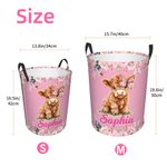Personalised Flower Butterfly Highland Cow Large Waterproof Laundry Storage Basket with Name Nursery Decor Birthday Gift for Kid Family