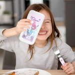 Personalised Fantasy Mermaid Kid's Fork Spoon Knife 3 Pcs Cutlery Set with Case and Name Birthday Gift for Kids Ocean Lovers