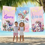 Asciugamano da spiaggia personalizzato a tema unicorno in microfibra morbida ad asciugatura rapida con nome regalo di compleanno per ragazze e donne