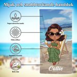 Personlig himmelsblå tecknad mikrofiberhandduk med namn snabbtorkande strandhandduk för sommarresor familj och vänner