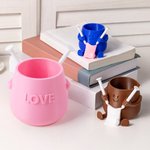 Personalizado 3D impreso Smiling Face Knitted Plant Pot Yarn Bowl with Text Knitting Tool Storage Desktop Decor Birthday Gift for Knitting Lovers