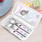Personalised Fantasy Mermaid Kid's Fork Spoon Knife 3 Pcs Cutlery Set with Case and Name Birthday Gift for Kids Ocean Lovers