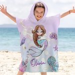 Personalized Fantasy Mermaid Soft Hooded Beach Towel with Name Summer Vacation Travel Beach Party Accessory Birthday Gift for Girls