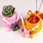 Personalizado 3D impreso Smiling Face Knitted Plant Pot Yarn Bowl with Text Knitting Tool Storage Desktop Decor Birthday Gift for Knitting Lovers