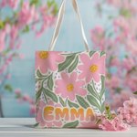 Personalized Floral Large Tote Bag with Name Daily Vacation Birthday Anniversary Gift for Women Girls
